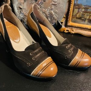 Diesel Mule Heels, Brown and Tan, Leather, Vintage Look, Size 7 1/2, EU38